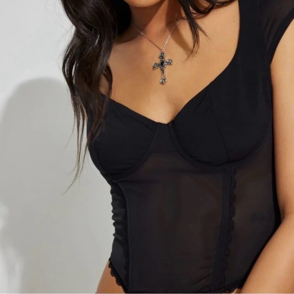 Garage Mesh Black Tie-Back Top